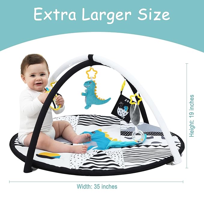 Lovvie & Joy Baby Play Activity Gym Tummy Time Mat for Infant,Baby Gyms & Playmats for Babies 0 to 3 6 9 12 36 Months with 5 Toys for Early Sensory Exploration and Motor Skill Development Dinosaur