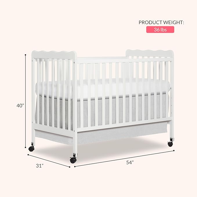 Dream On Me Carson Classic 3-in-1 Convertible Full-Size Baby Crib in White, GreenGuard Gold & JPMA, 4 Mattress Heights, Converts to Day & Toddler Bed, Locking Wheels, Classic Nursery Design