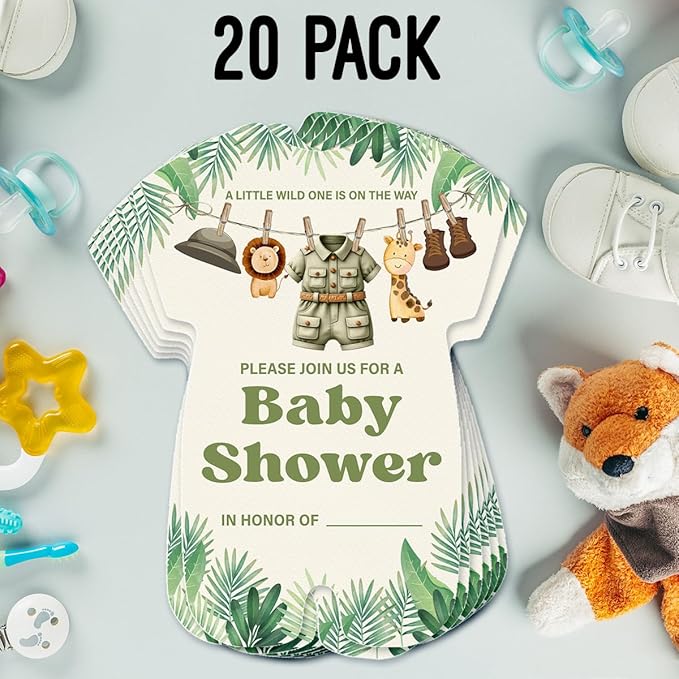 LyoGao Safari Baby Shower Invitations - Greenery Jungle Wild Animal Baby Shower Party Fill in Invites Cards With Envelopes (20 Pack)
