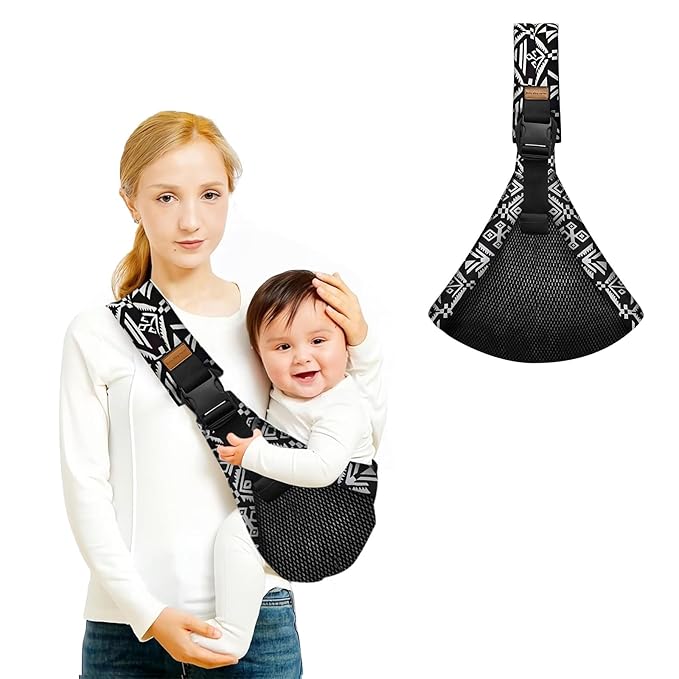 Baby Sling Carrier,Baby Carrier Newborn to Toddler,Adjustable and Lightweight Toddler Carrier(10-30lbs),Baby Sling with Safety Buckle(Mesh,Black Sailboat)