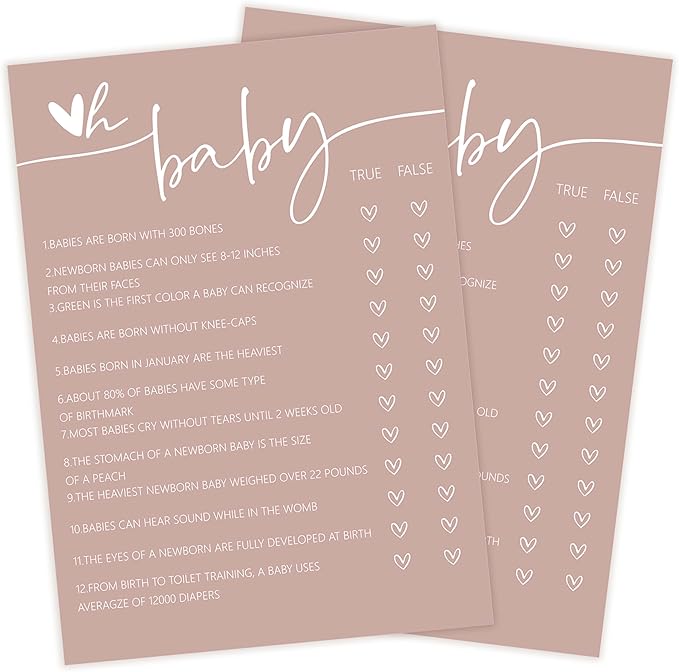 Baby Shower Games - Pink Oh Baby True or False Game Cards + Answer Cards, 30 Sets Gender Reveal Party Decorations - F04