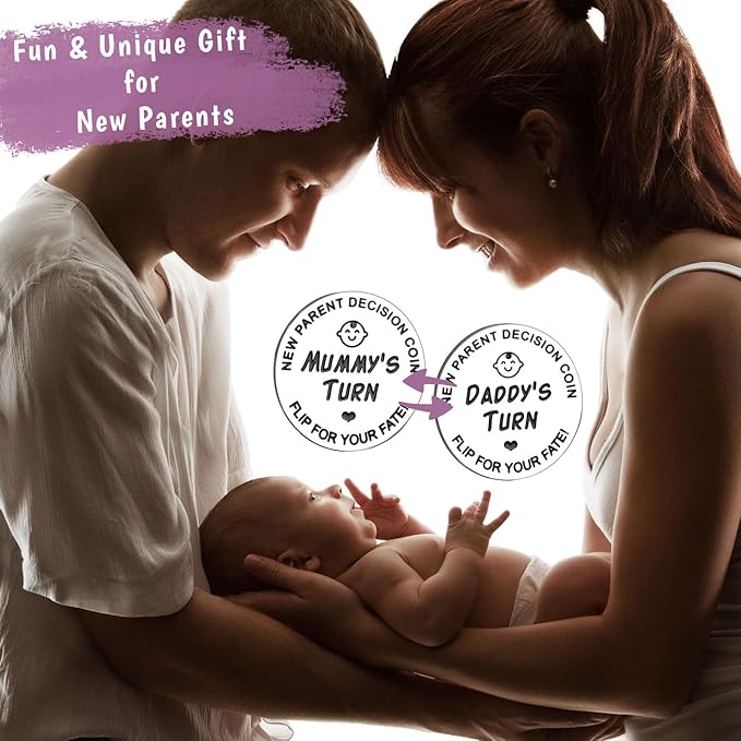 Fathers Day New Baby Gifts for Parents,Double-Sided Decision Coin Gift for New Mom & Dad,Funny Baby Shower Gifts for Couple,Gifts for Pregnant Women as Halloween Thanksgiving Christmas Gift,A-Silver