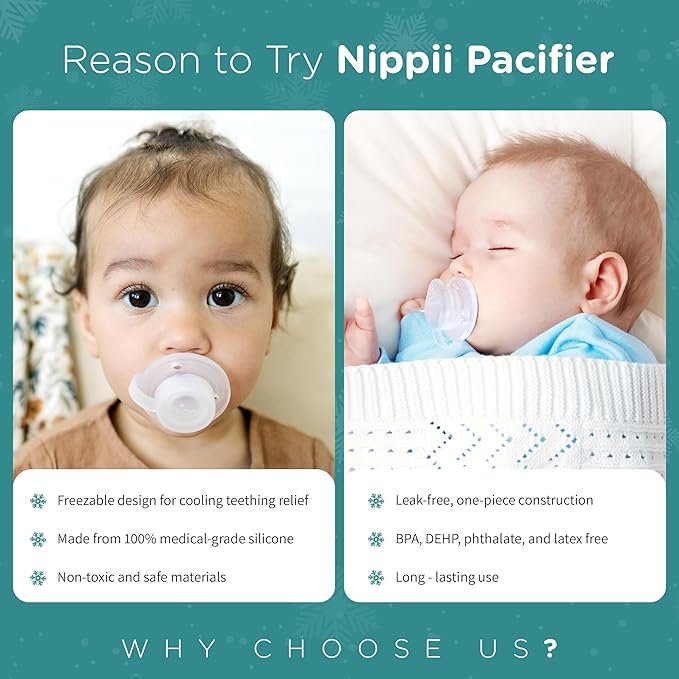 Freezable Pacifier for Baby Teething Relief - Safe Infant Teether with Cooling Effect - Easy to Clean, Medical Grade Soft Silicone - BPA Free - for Babies 0-9 Months - Made in USA