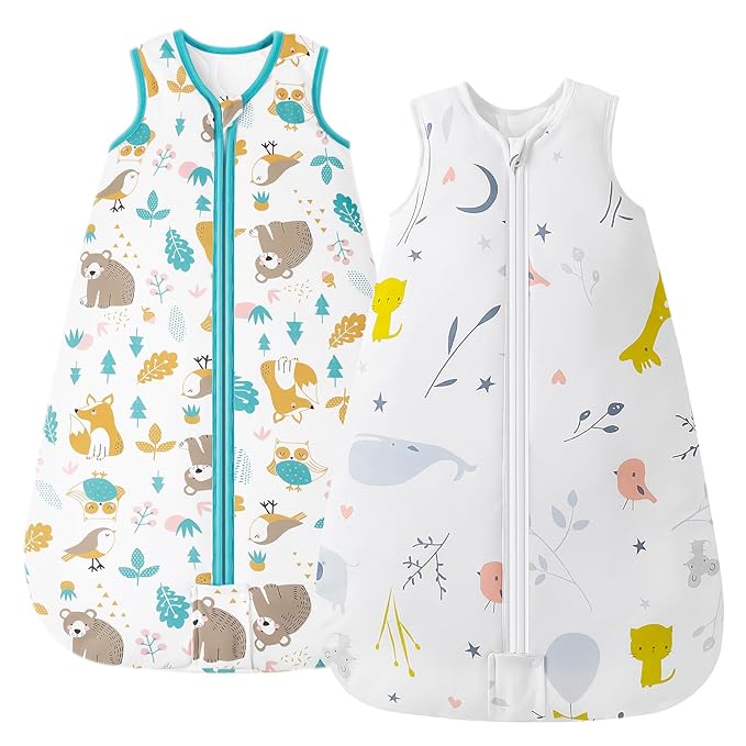 Mosebears Sleep Sack Baby Winter Wearable Blanket with 2-Way Zipper,2.5 TOG Cotton Sleep Sack Unisex (2 Pack, 12-18 Months)