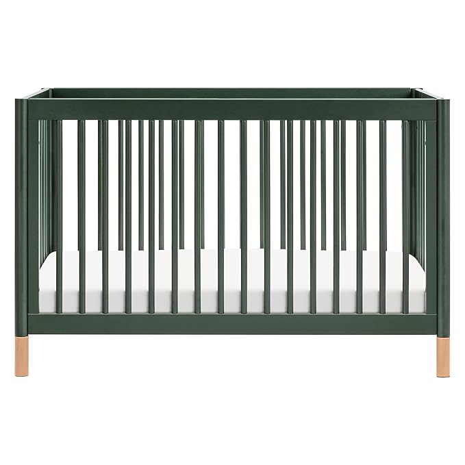 Babyletto Gelato 4-in-1 Convertible Crib with Toddler Bed Conversion in Forest Green with Vegan Blonde Leather Feet, Greenguard Gold Certified