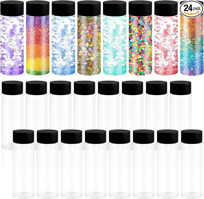 24 Pcs Sensory Bottles with Lids, 10 oz/ 300 ml Leakproof Clear Plastic Water Bottles Reusable Empty Sensory Bottles for Sensory Crafts Classroom Handmade Party Supply