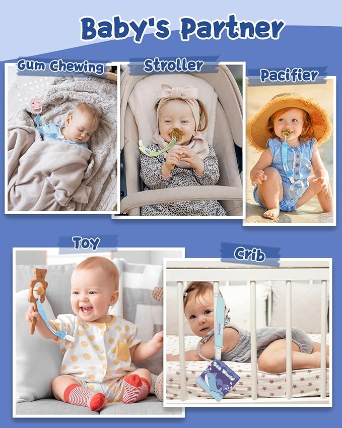 Babygoal Pacifier Clips 8 Pack, Pacifier Holder Clips for Baby Boys and Girls Fits for Most Pacifier, Binkie Styles & Baby Teethers & Toys and Gift-Neutral Color 8PS45