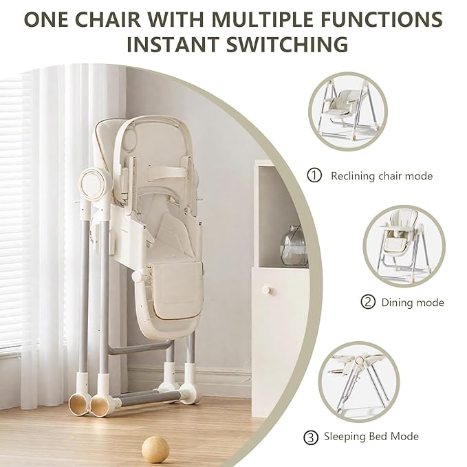 Baby High Chair,High Chairs for Babies and Toddlers,Adjustable 2-in-1 Baby High Chair,Portable Highchair for 1+ Years/Detachable PU Cushion/Locking Wheels KKK