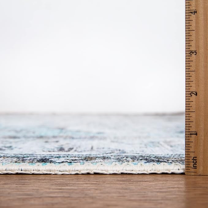 Bloom Rugs Washable Non-Slip 10 ft Runner - Beige/Blue Traditional Runner for Entryway, Hallway, Bathroom, and Kitchen - Exact Size: 2.5' x 10'