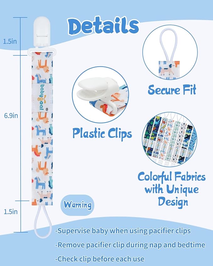 Babygoal Aniaml Neutral Pacifier Clips, 8 Pack Binky Paci Holder Clips for Baby Boys and Girls Fits for Most Pacifier, Binkie Styles & Baby Teethers & Toys and Gift 8PS49-B