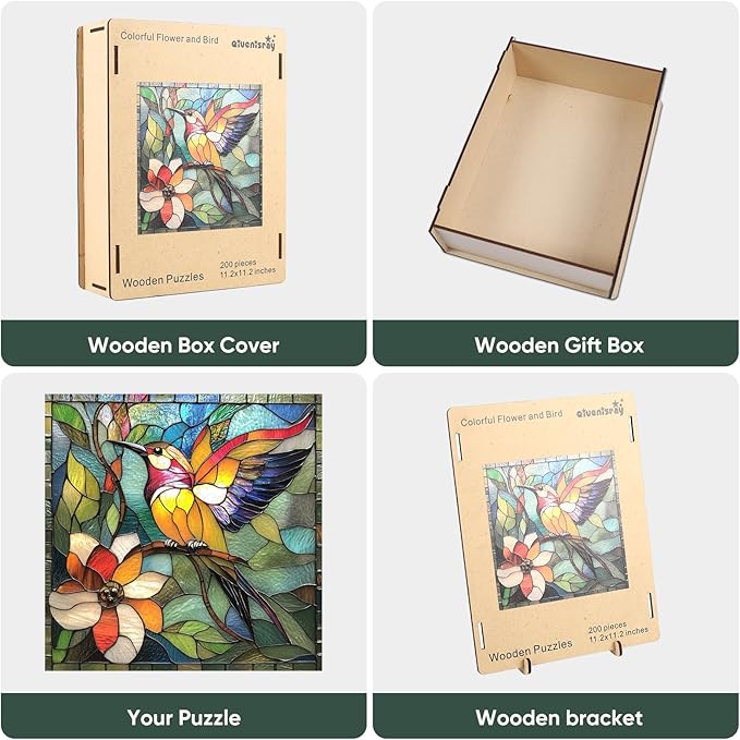 Wooden Puzzles for Adults, Hummingbird Flower Jigsaw Puzzles, Unique Shape Adult Puzzles, Irregular Christmas Thanksgiving Gifts for Family Friend(11.1 * 11.2 in-200pcs)