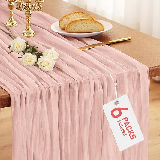 Pureegg 6-Pack Cheese Cloths Table Runner, 120'' Boho Table Cloth Decorations for Party, Baby Shower, Wedding and Farmhouse, Fabric Room Decor, Dusty Pink