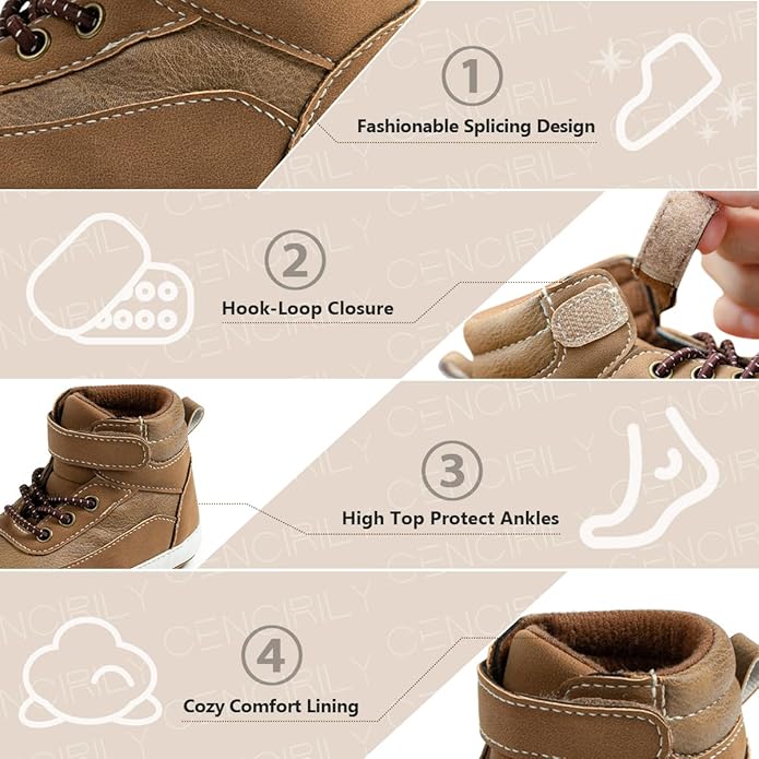 CENCIRILY Baby Boys Girls High Top Sneakers Soft Soles Anti Skid Infant Ankle Shoes Toddler Prewalker First Walking Crib Shoes