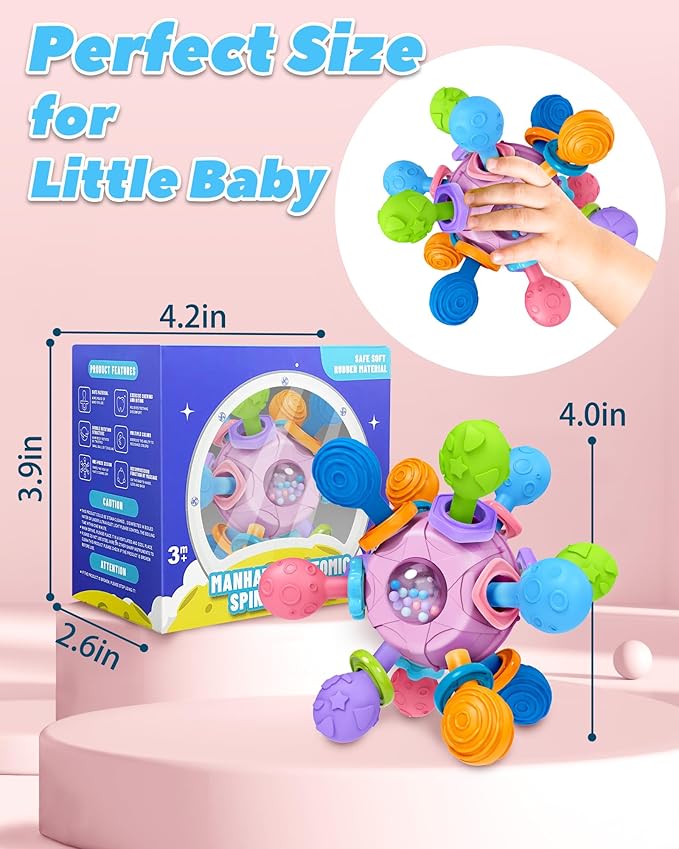 Baby Teething Toys Teethers for Babies Infant Baby Girl Toys Gifts, Newborn Rattles Chew Toys Sensory Learning Montessori Toys for Babies - Purple