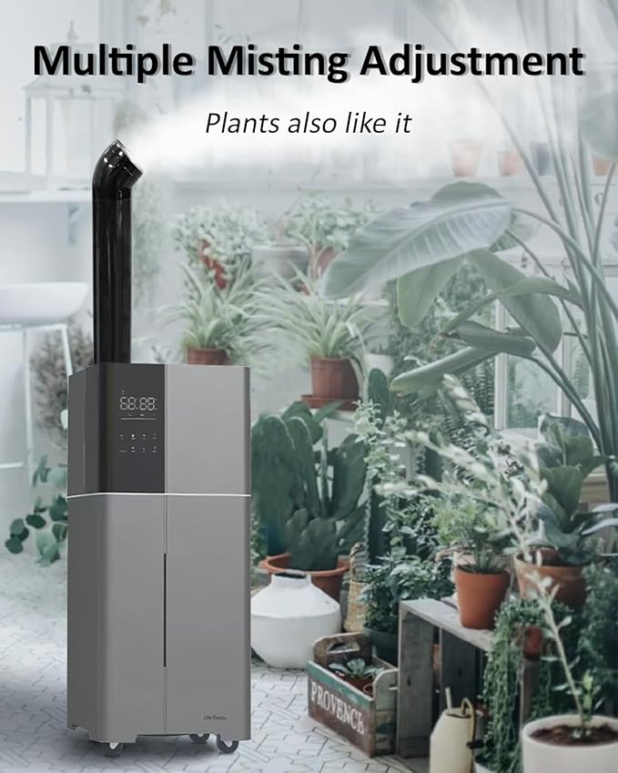 Humidifier Large Room,26L/6.8Gal Whole House Humidifiers for Home 3000 sq.ft,1800ml/H Cool Mist Humidifier Baby, Top Fill Humidifiers for Bedroom Plant with 360° Nozzle & Extension Tube,Grey