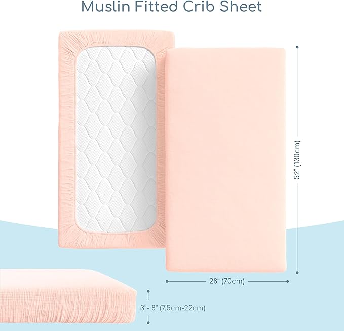 Muslin Crib Sheets, 100% Organic Cotton, Breathable and Ultra-Soft, Standard Crib Sheet Mattress (28"x 52") for Girls and Boys, Neutral Fitted Baby Crib Sheet (Apricot)