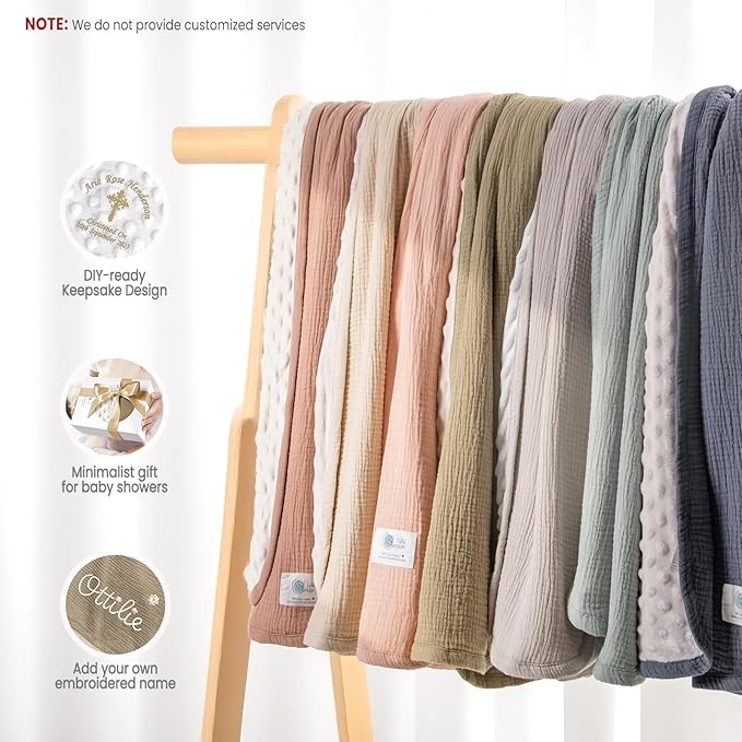 lulumoon Baby Blanket for Newborn Receiving: Minky Dot & Muslin Lightweight - Thermal Blanket Gift for Baby Shower & Hospital Welcoming 30"x40"(Sage)