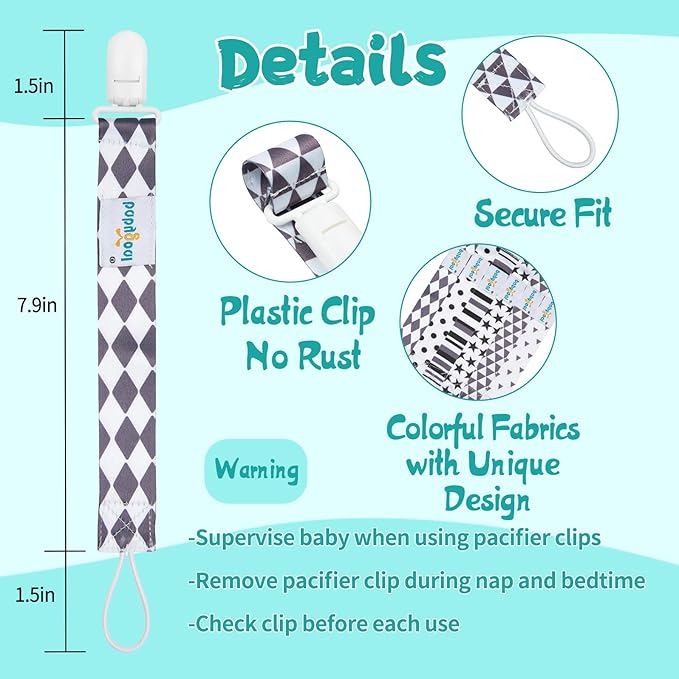 Babygoal Neutral Pacifier Clips, 6 Pack Binky Paci Holder Clips and Leash for Boys and Girls Fits for Most Pacifier, Binkie Styles & Baby Teethers & Toys and Gift 6PB05