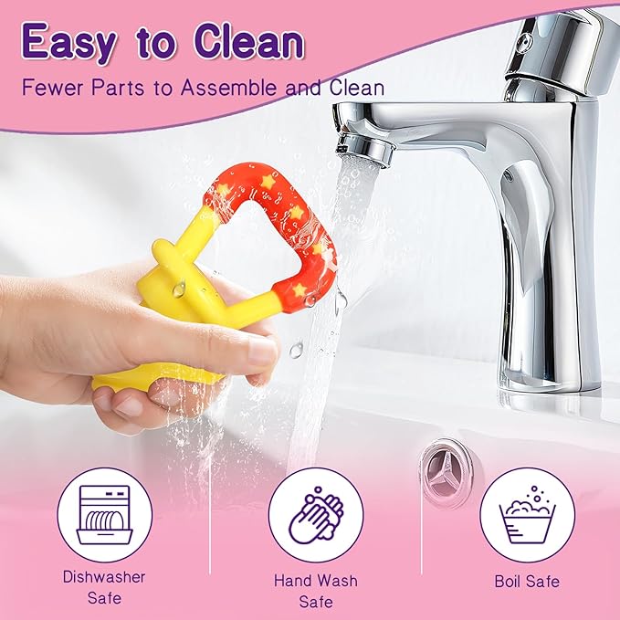 Baby Fruit Feeder with Ice Tray, BPA-Free Silicone Teether & Infant Feeding Set for 3-24 Months, Leak-Proof, Ergonomic Handle – Perfect for Puree, Yogurt & Frozen Snacks(Pink Yellow)