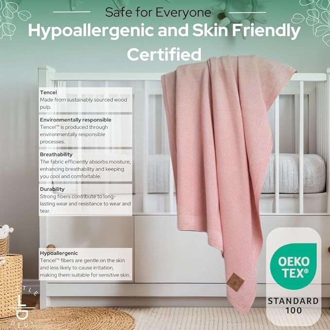 Hypoallergenic Silky Baby Blanket - 30x40 Inches Pink, Oeko-TEX® Certified, Thermal-Regulating, Soft Knit for Girls & Boys - Swaddle or Toddler Blanket, Dua