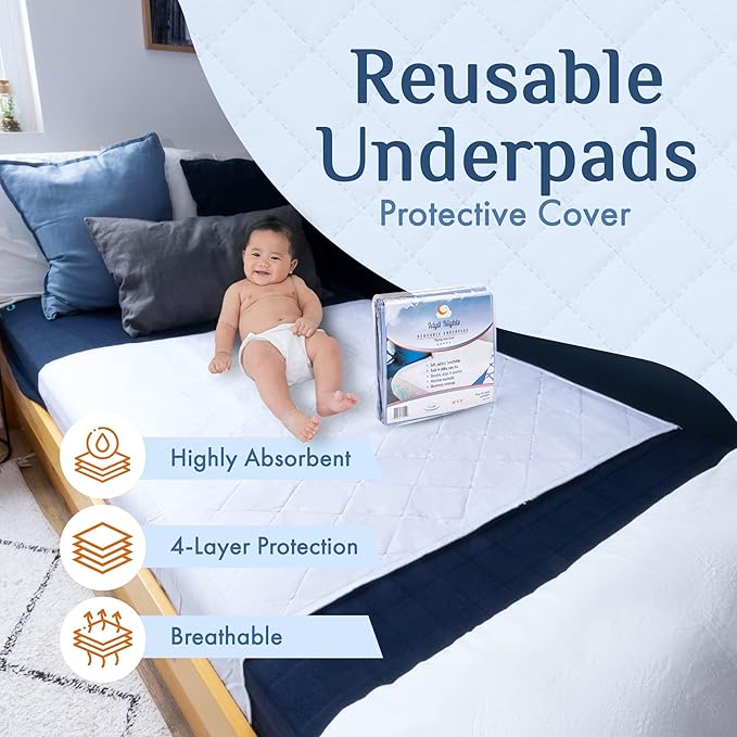 Soft Absorbent Washable Incontinence Bed Pad - Large Waterproof Coverage with Tuck-in-Sides – Leakage & Sweat Linen Protector - Reusable King 36x72 Bed Pad