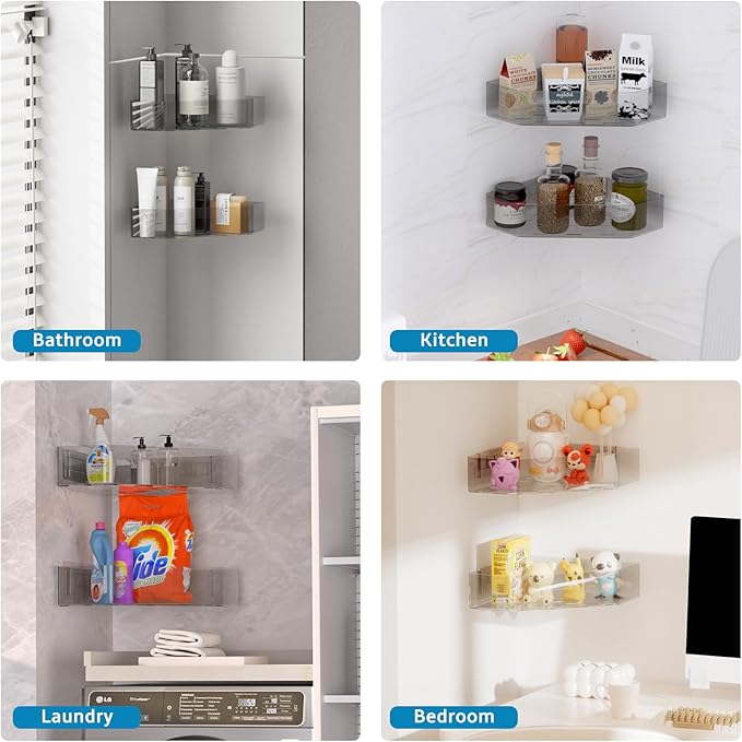 Natheeph Bath Toy Organizer 2-Pack - Grey Large Capacity Bath Toy Storage Holder with Quick-Dry Holes, Space-Saving Corner Shower Caddy for Bathroom & Kitchen