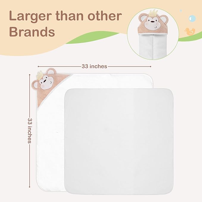 Mother's Choice Baby Hooded Towel - Large Size Cotton, Ultra-Soft & Absorbent Bath Towel for Newborns, Infants, Toddlers, Boys & Girls with Animal Hood (Monkey)