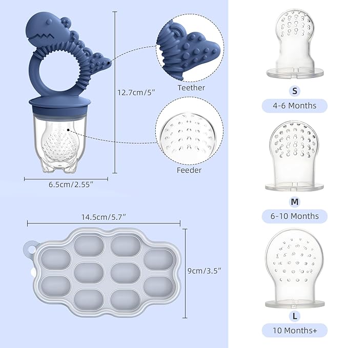Baby Breastmilk Popsicle Molds & Baby Fruit Feeder Pacifier, Silicone Baby Food Freezer Tray Storage Containers for Infant Teething Self Feeding (1 Set)