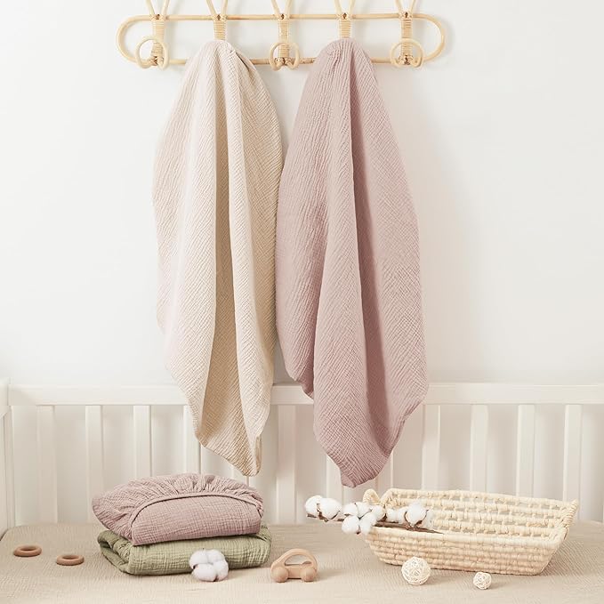 Bearmoss Muslin Mini Crib Sheets for Pack N Play Mattress - 100% Cotton - 38"x26" Soft Breathable Playard Baby Crib Sheets Neutral for Boys Girls - 2 Pack (Baby Face)