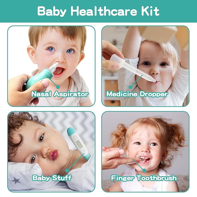 Baby Grooming Kit, Electric Safety Nail Trimmer Baby Nursery Kit,Infant Safety Care Set with Hair Brush Comb Nail Clipper Nasal Aspirator,Baby Essentials Kit for Newborn Girls Boys (20 Pc Green Kit)