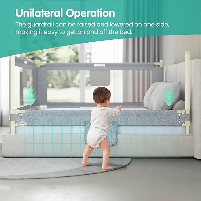 Bed Rails for Toddlers,Toddler Bed Rails,Bed Rail for Baby - Adjustable Height Bed Guard with Child Safety Lock, Universal Fit for King/Full/Twin Beds (Grey, 1 Side 82.5Inch)