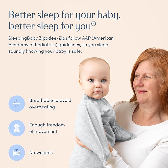 SleepingBaby Zipadee-Zip Transition Swaddle - Cozy Baby Swaddling Blanket with Zipper Convenience - Roomy Wearable Blanket for Easy Diaper Changes - 4-8 Month - Recharge Silver Heather