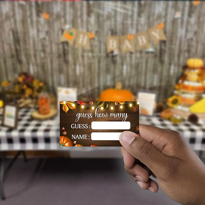 Guess How Many Candies Are in the Jar (1 Standing Sign + 50 Guessing Cards),Pumpkin Halloween,Bridal Shower Sign,Baby Shower Sign - NG01