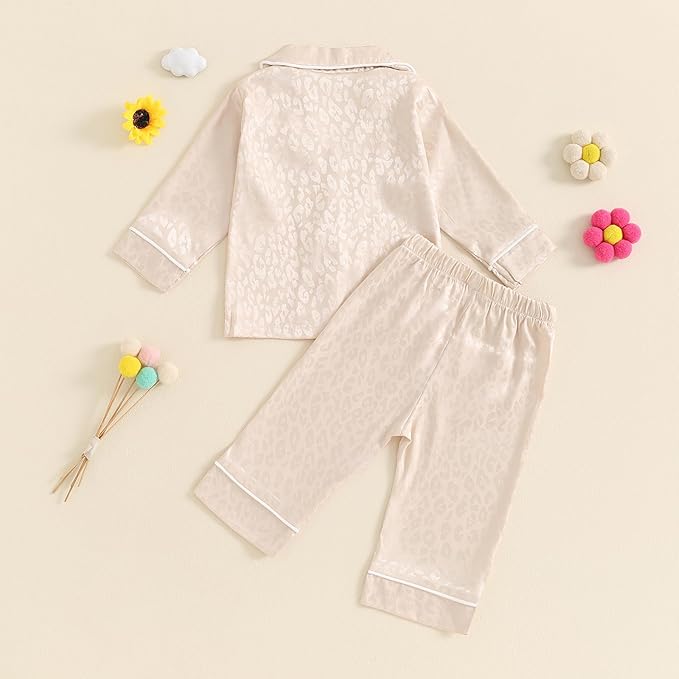 Toddler Kids Baby Girl Solid Pjs Ruffle Long Sleeve Button Shirt Top and Pants Cotton 2Piece Pajamas Set