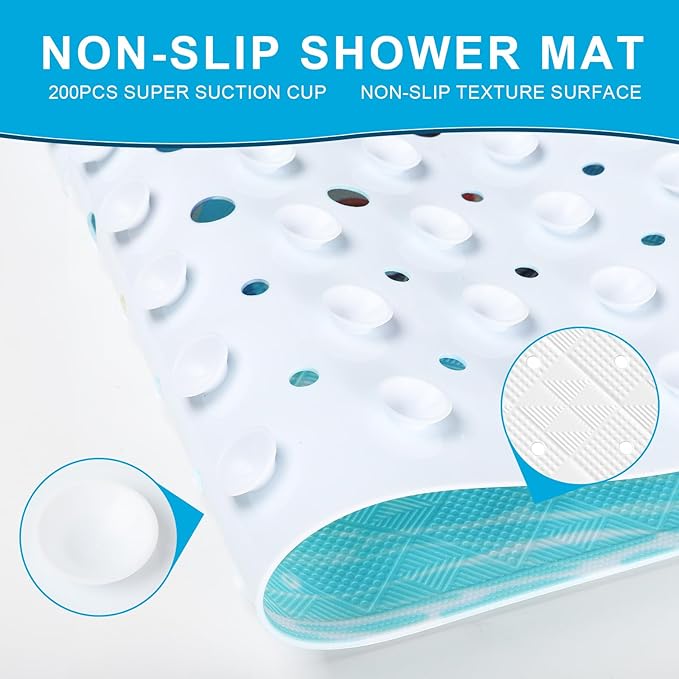 XIYUNTE Baby Bath Mat for Tub Non Slip Kids Bath Mat - 40''x16'' Extra Long Cartoon Whale Baby Bath Tub Mat Eco-Friendly Toddler Bath Mats with Suction Cups & Drain Holes Easy to Clean & Easy Drying