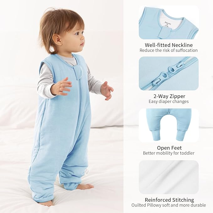 Rayon Made From Bamboo Sleep Sack 24-36 Months 0.5 Tog Ultra Soft Summer Toddler Sleep Sack 2t-3t with Feet 2-Way Zipper Lightweight Sleeping Bag Baby Wearable Blanket (2 Pack)-Blue & Gray