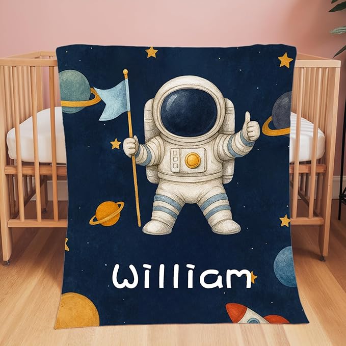 Personalized Baby Blanket with Name, Custom Name Blanket for Kids Soft Flanne Blankets in Easter Personalized Baby Gifts for Infant Newborn Shower (Navy)