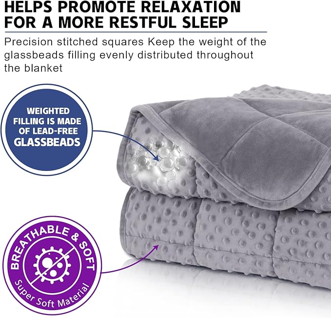 Weighted Blanket Twin 12lbs for Adult(48"×72",Gray) Breathable Soft Minky Weighted Throw Blanket for All Season,Heavy Blanket with Premium Glass Beads