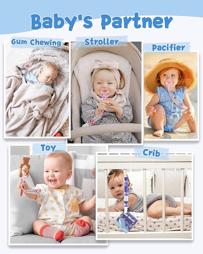 Babygoal Animal Pacifier Clips, 8 Pack Binky Paci Holder Clips for Baby Boys and Girls Fits for Most Pacifier, Binkie Styles & Baby Teethers & Toys and Gift 8PS53-B