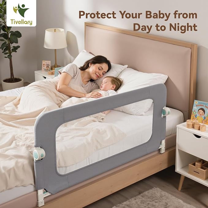Reinforced Bed Rail for Toddlers – 59’’ Extra Long Safety Guard with Thickened Material, Adjustable & Folding Bed Rails for Twin, Full, Queen, King Beds