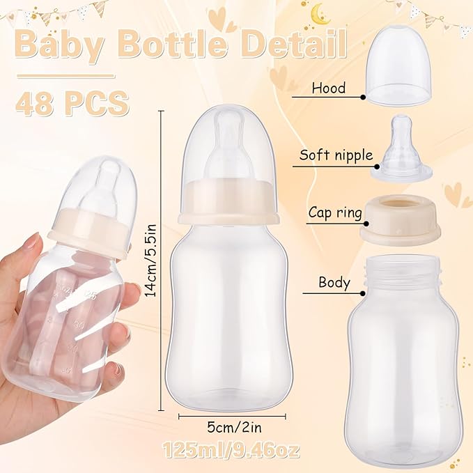 48 Pcs Baby Shower Favors Party Game Mini Baby Bottles Gift Sets for Baby Shower Boy Girl Gender Reveal Birthday Party Supplies Gift (Beige)