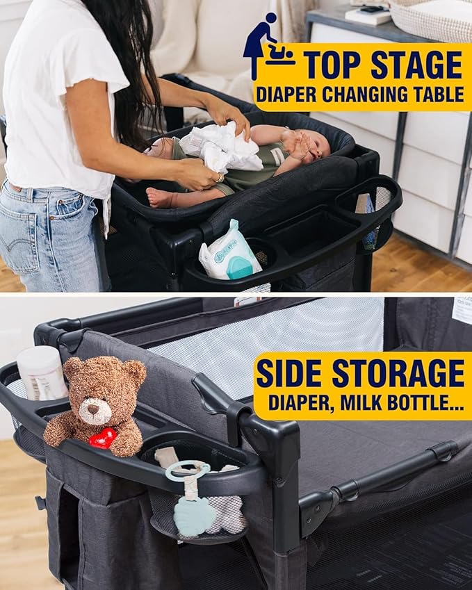 BEKA 4 in 1 Baby Bassinet Bedside Sleeper, Baby Bedside Crib 4 Functions, Bedside Bassinet Crib Sleeper, Playard, Changing Table, Baby Bassinet for Newborn Baby