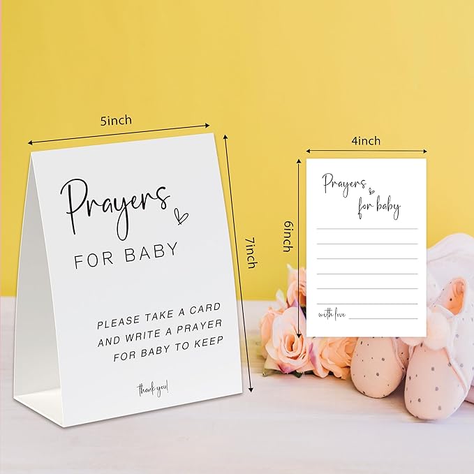 UHADRE Prayers For Baby Card(One Sign and 30 Cards), Minimalist Baby Shower Cards, Gender Reveal Game, Baby Shower Decorations-BBYX09