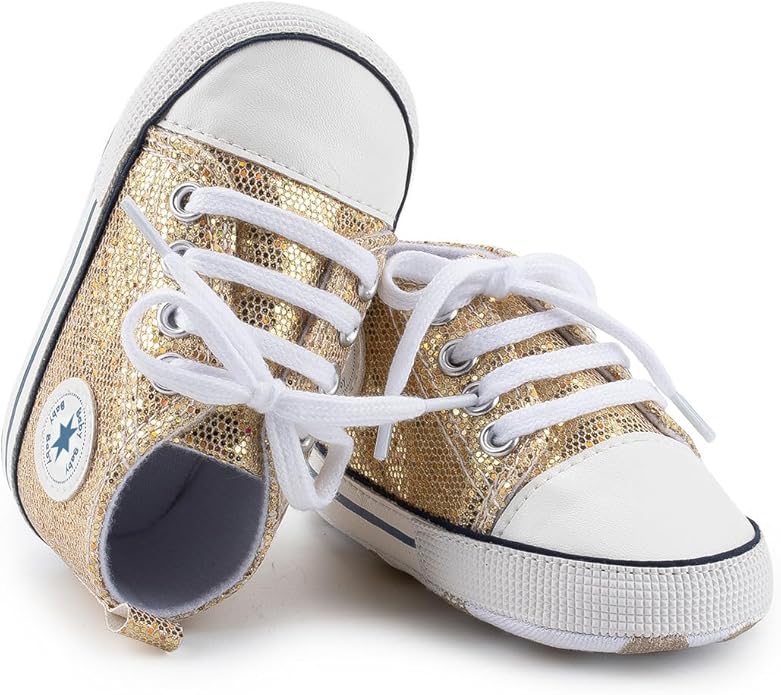 Unisex Baby Boys Girls Shoes, Newborn Infant Non-Slip Canvas Denim High Top Sneakers, Toddler First Walkers Shoes
