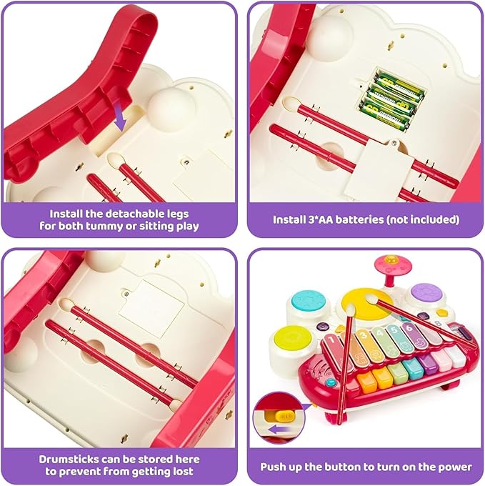 Marstone Baby Toys for 1 Year Old Girl Birthday Gifts: 5 in 1 Boy Musical Set for Toddler 1-2, Educational Learning Toys 12-18 Months with Piano, Xylophone, Whack a Mole, Drum Set, Sound and Music