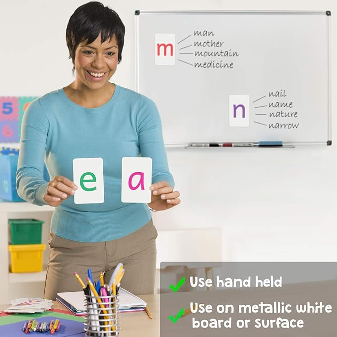 Magnetic Big Alphabet ABC Flash Cards - 36 Sturdy Lowercase Large Letters(3 Sets of Vowels) - for Classroom Teachers, Homeschool, ESL, Kids and Adults