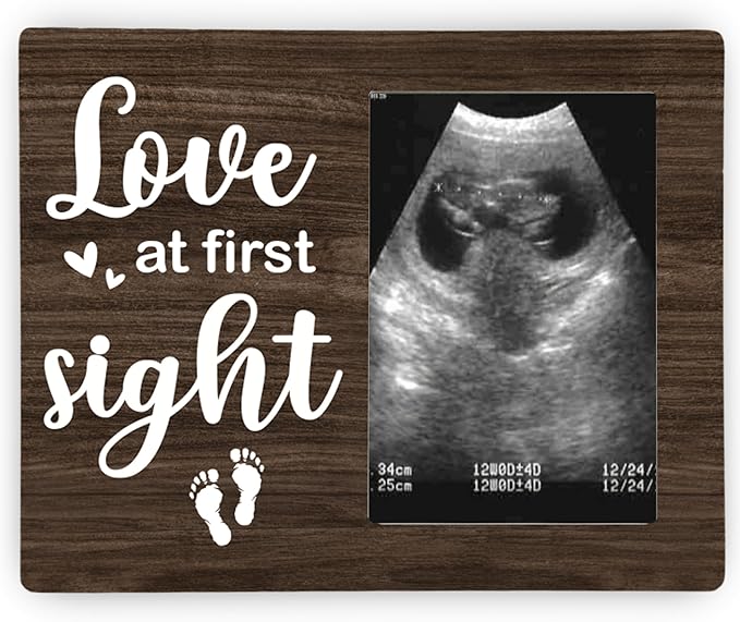 Love at First Sight Picture Frame, Ultrasound Photo Frame Gifts for Expecting Mom, Dad, Baby Sonogram Wodden Frame, 4x6 inch Photo