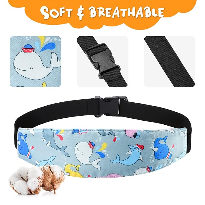 Baby Carseat Head Support,Car seat Straps Pillow Support Ban,Stroller Neck Relief Strap Headrest,Slumber Sling Sleep Positioner for Toddler Infants Child Children Kids(Gray Whale)
