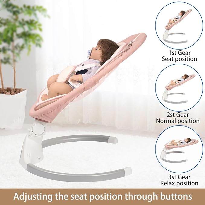 Electric Baby Swing for Infants, with Bluetooth Remote Control Timing Function and 10 Music 5 Swing Speeds 3 Seat Positions Baby Bouncer for Boy Girl Indoor & Outdoor Use (Pink)