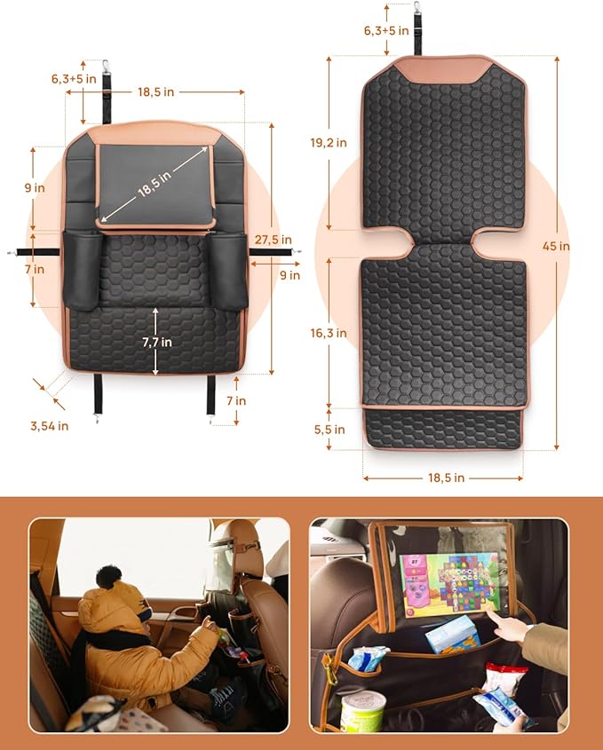 Set Seat Back Organizer & Car Seat Protector Hexy Waterproof & Non-Slip Protector for Child Car Cushion for Leather and Fabric Seats